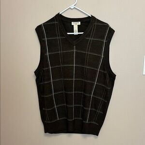 Dockers Men's Brown Window-Pane V-Neck Sweater Vest